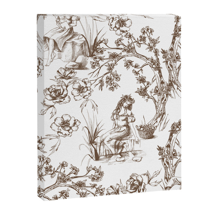 Toile de Jouy Contemporary French Boho Dark Brown & White Canvas Print Gallery Image 1