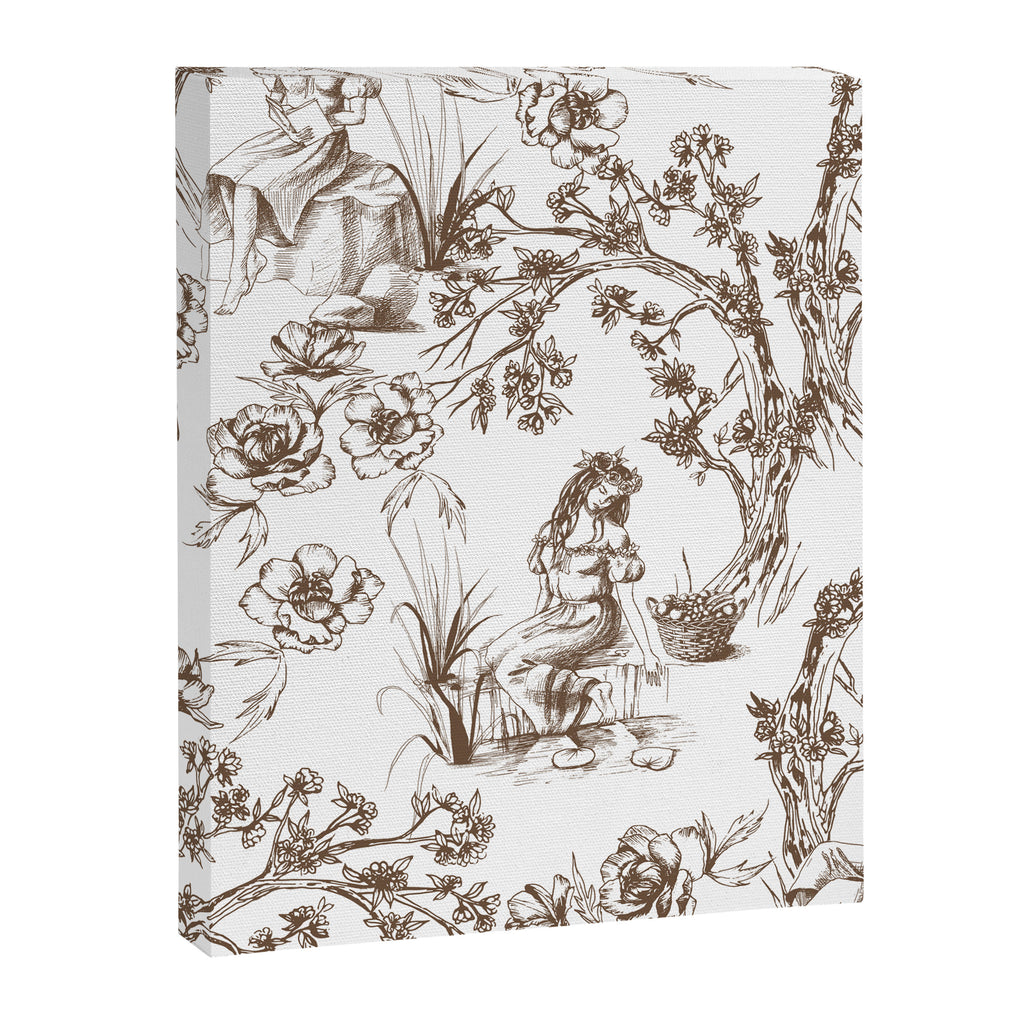 Toile de Jouy Contemporary French Boho Dark Brown & White Canvas Print Gallery Image 8