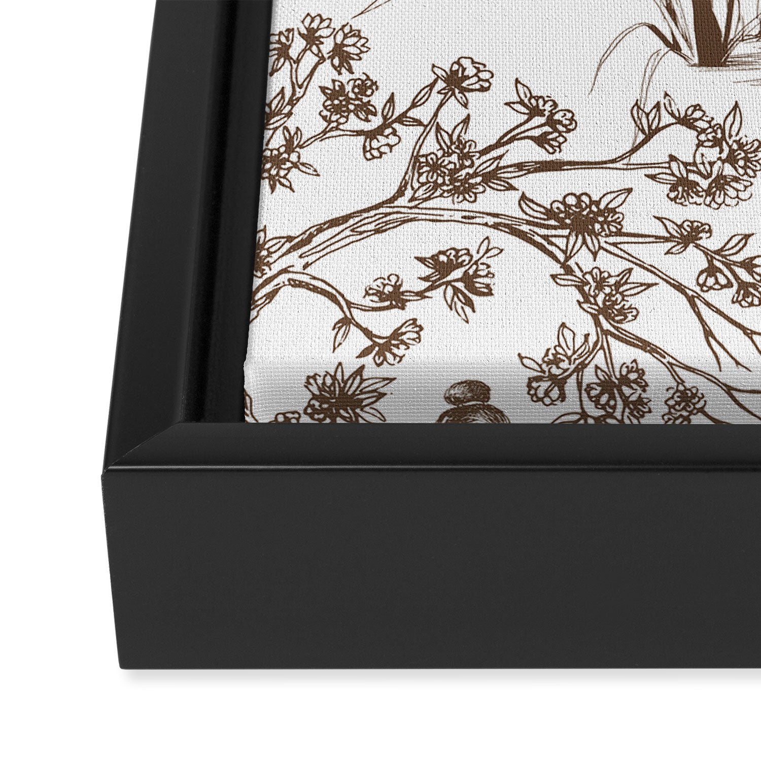 Toile de Jouy Contemporary French Boho Dark Brown & White Framed Canvas Print Gallery Image 3