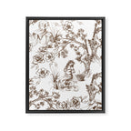 Toile de Jouy Contemporary French Boho Dark Brown & White Framed Canvas Print Gallery Image 8