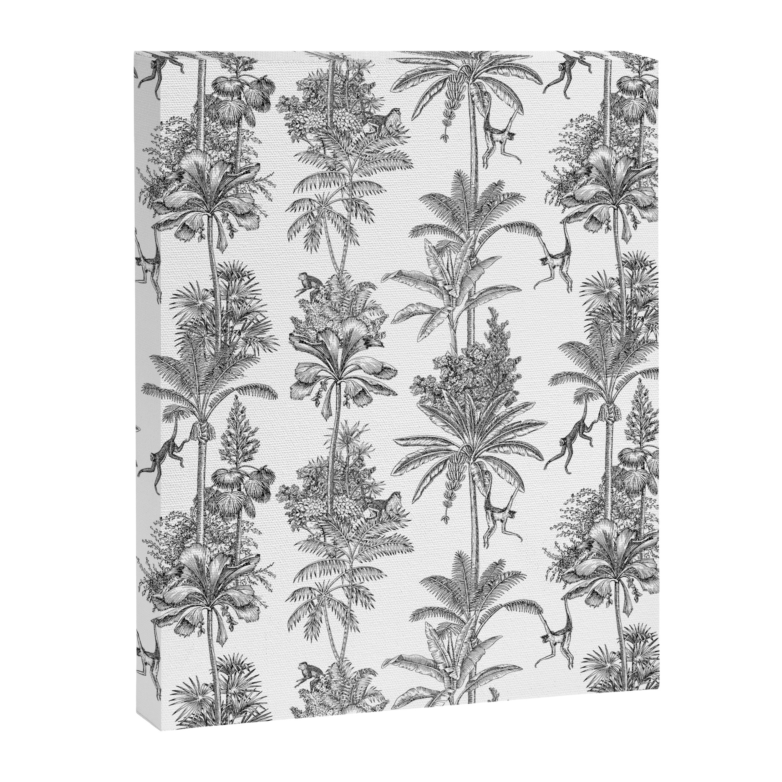 Toile de Jouy Exotic Jungle Monkeys Black & White Canvas Print Gallery Image 8