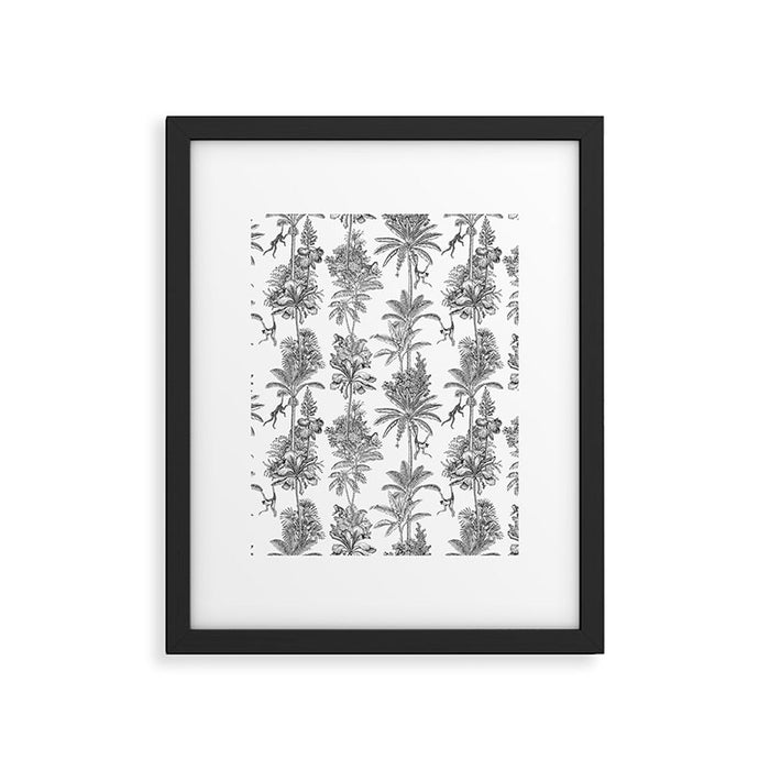 Toile de Jouy Exotic Jungle Monkeys Black & White Framed Art Print Gallery Image 1