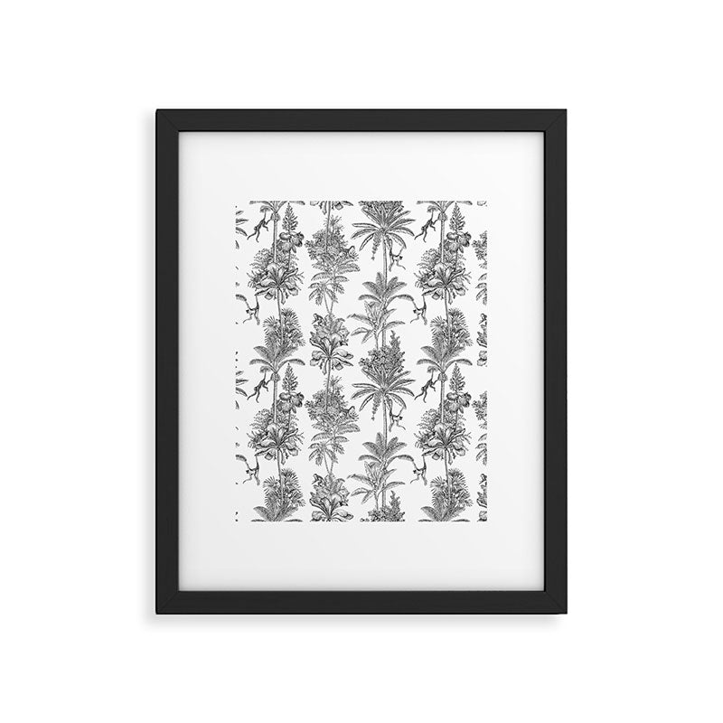 Toile de Jouy Exotic Jungle Monkeys Black & White Framed Art Print Gallery Image 6