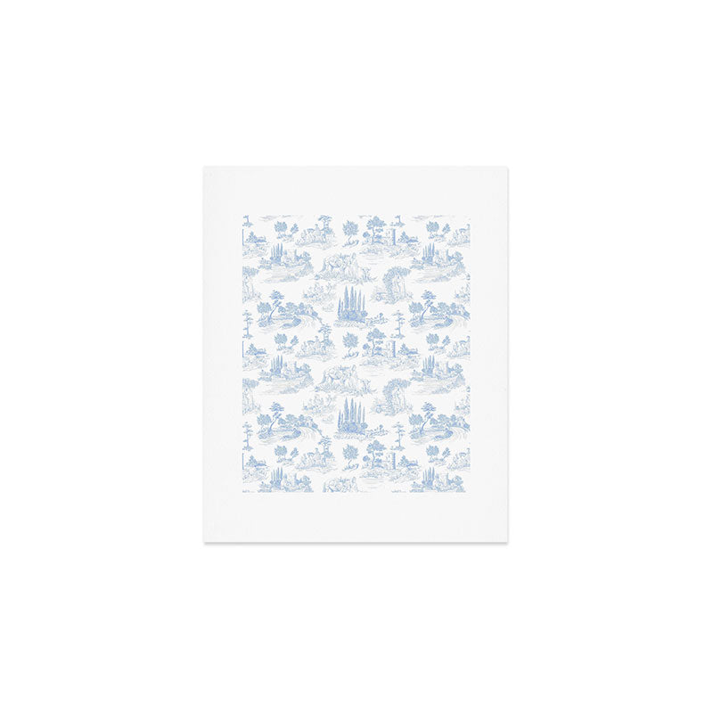 Toile de Jouy French Vintage Baby Blue & White Art Print Gallery Image 1
