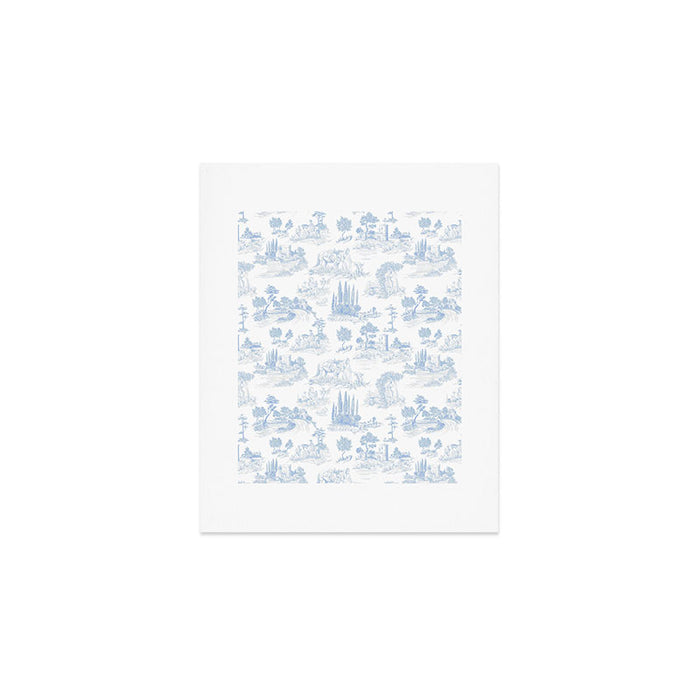 Toile de Jouy French Vintage Baby Blue & White Art Print Gallery Image 1