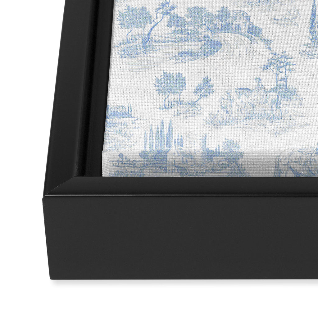 Toile de Jouy French Vintage Baby Blue & White Framed Canvas Print Gallery Image 3