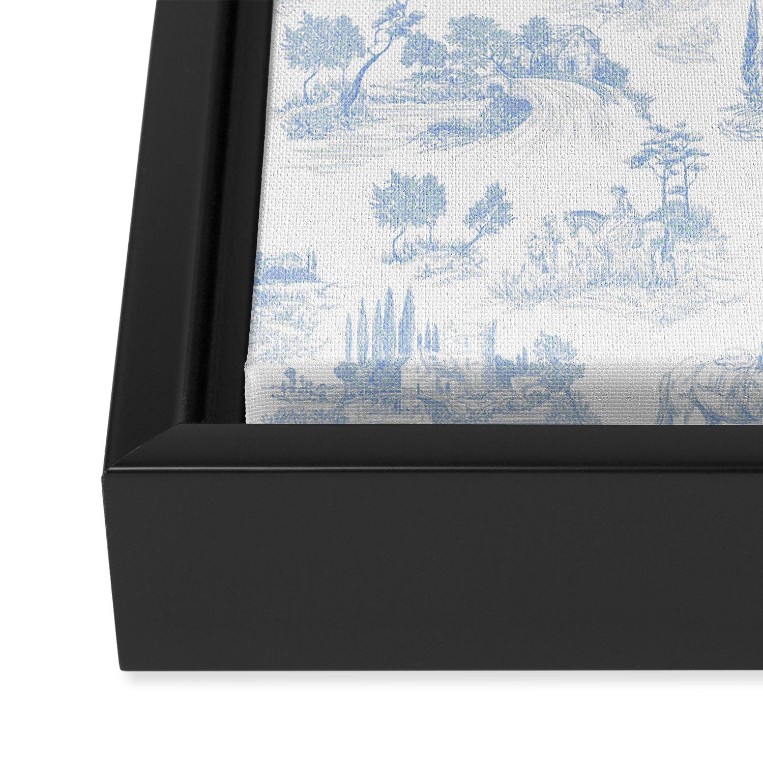Toile de Jouy French Vintage Baby Blue & White Framed Canvas Print Gallery Image 3