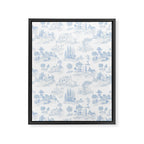 Toile de Jouy French Vintage Baby Blue & White Framed Canvas Print Gallery Image 8