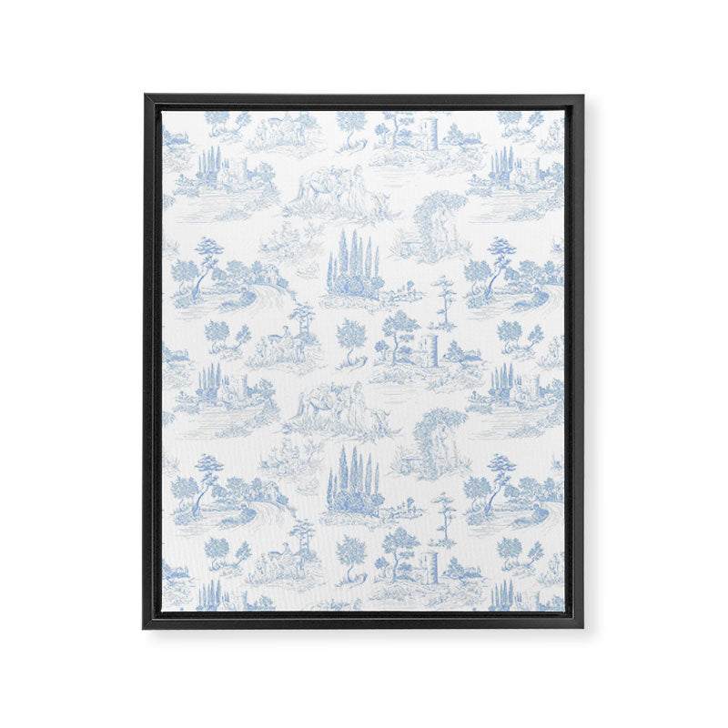 Toile de Jouy French Vintage Baby Blue & White Framed Canvas Print Gallery Image 8