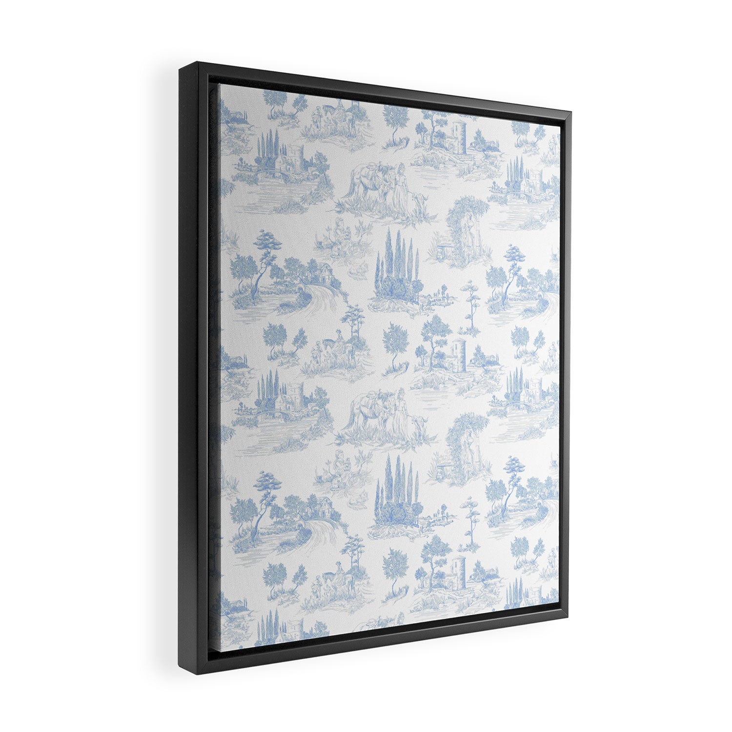 Toile de Jouy French Vintage Baby Blue & White Framed Canvas Print Gallery Image 2