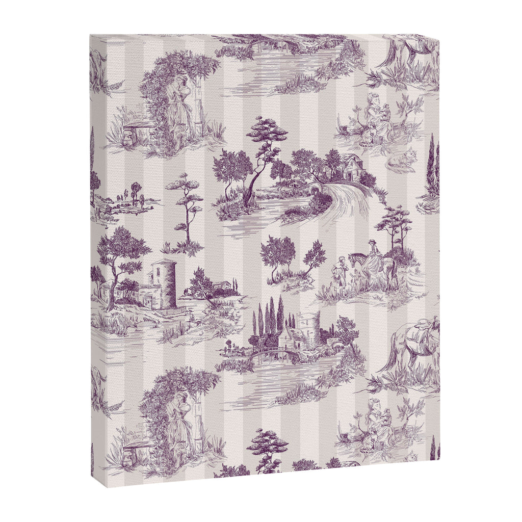 Toile de Jouy French Vintage Pastoral Plum & Cream Stripe Canvas Print Gallery Image 6