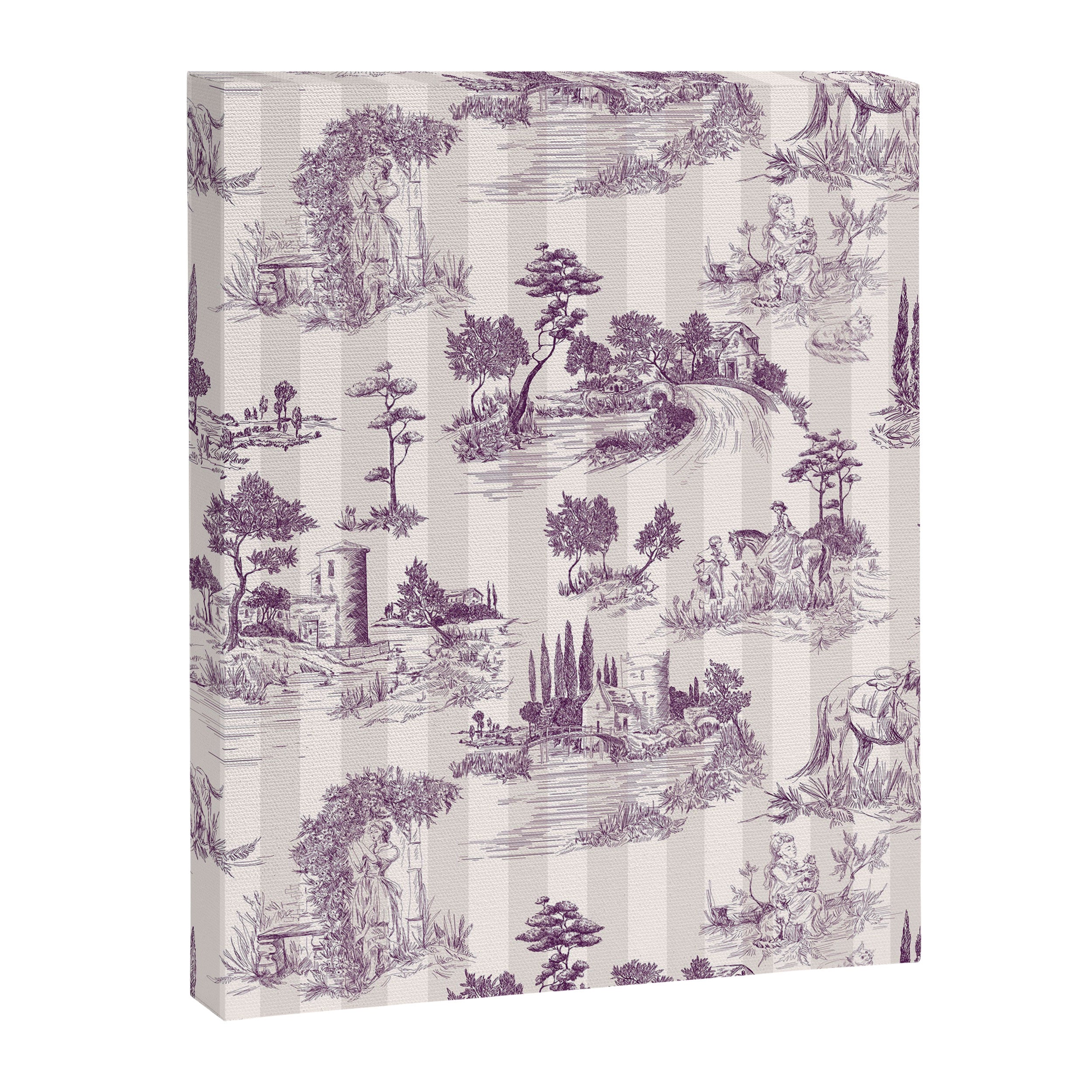 Toile de Jouy French Vintage Pastoral Plum & Cream Stripe Canvas Print Gallery Image 6