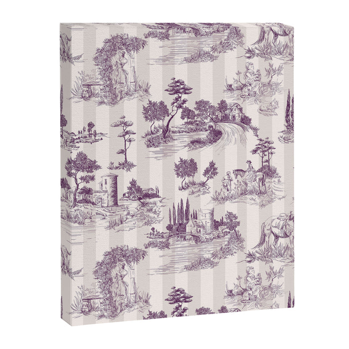 Toile de Jouy French Vintage Pastoral Plum & Cream Stripe Canvas Print Gallery Image 1