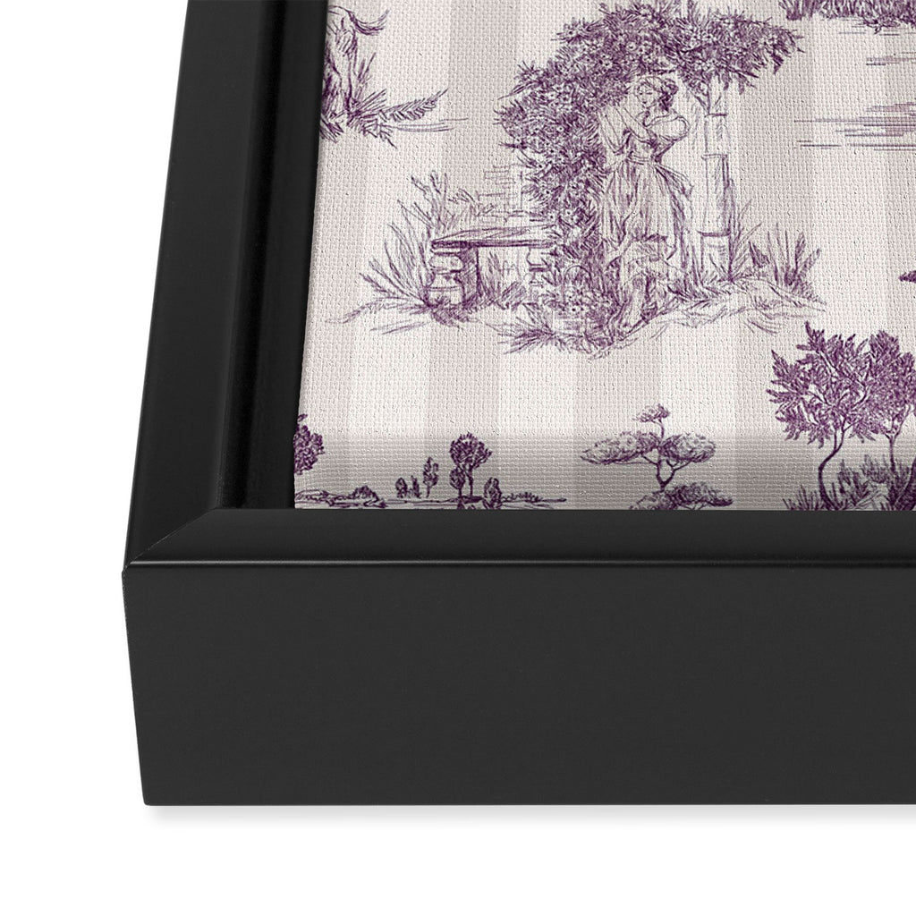 Toile de Jouy French Vintage Pastoral Plum & Cream Stripe Framed Canvas Print Gallery Image 3