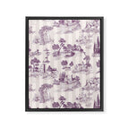 Toile de Jouy French Vintage Pastoral Plum & Cream Stripe Framed Canvas Print Gallery Image 6