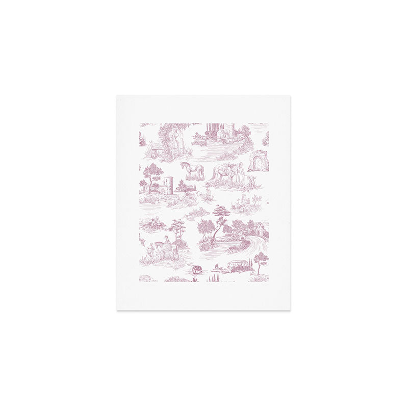 Toile de Jouy French Vintage Rose Lilac Blush & White Art Print Gallery Image 1