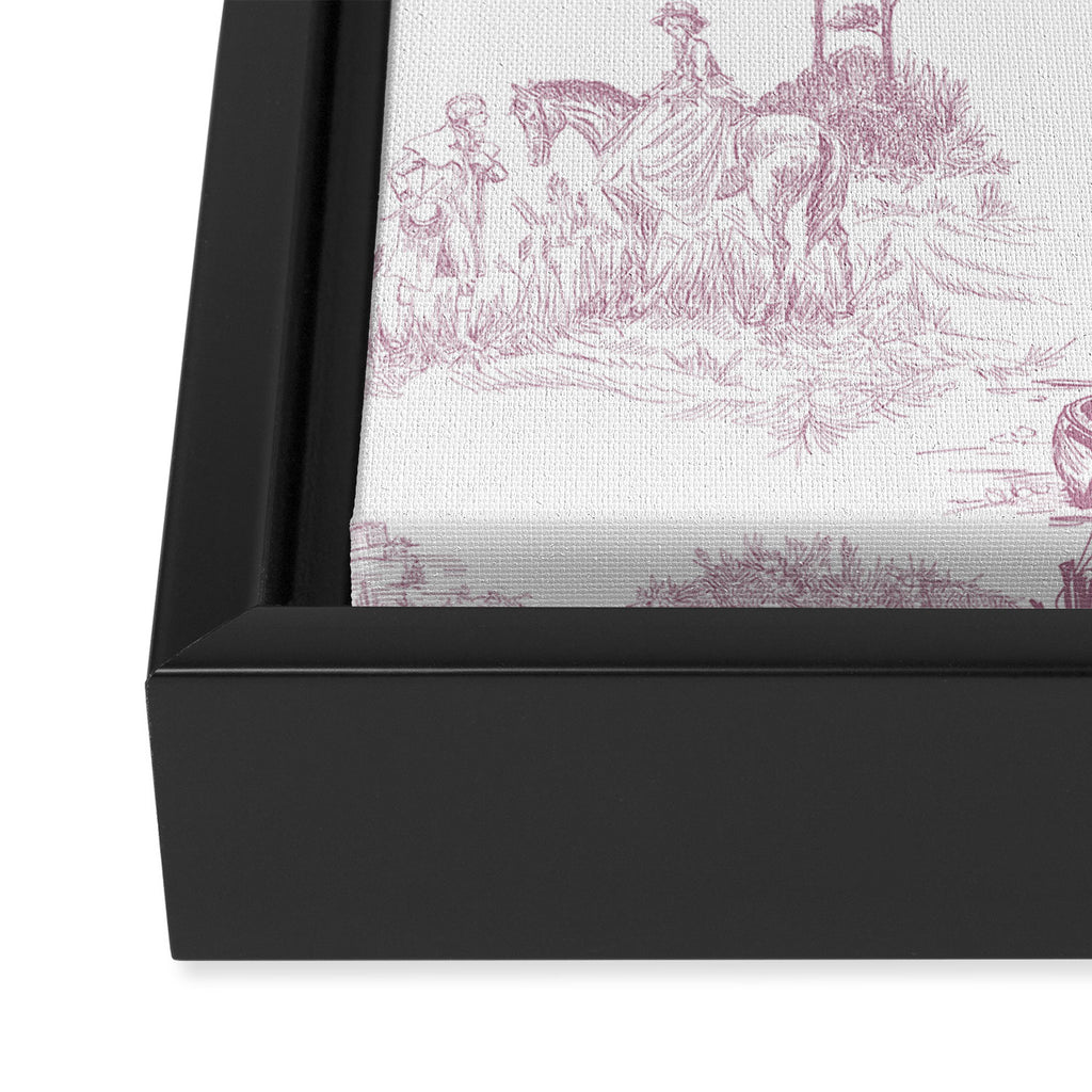Toile de Jouy French Vintage Rose Lilac Blush & White Framed Canvas Print Gallery Image 3