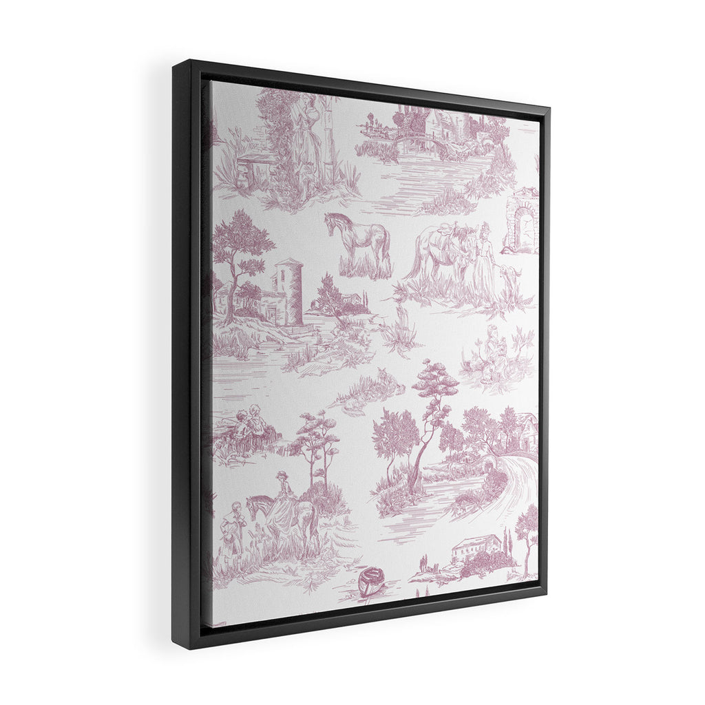 Toile de Jouy French Vintage Rose Lilac Blush & White Framed Canvas Print Gallery Image 2