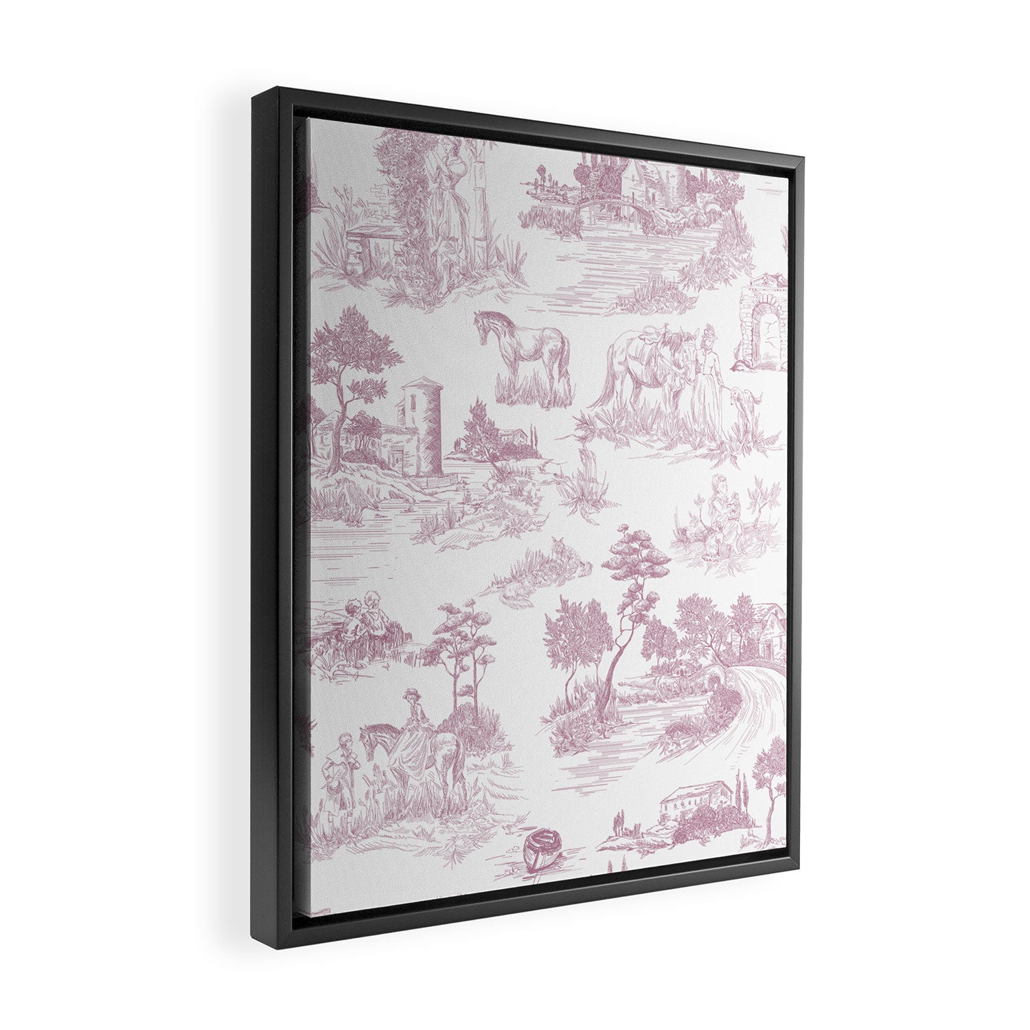 Toile de Jouy French Vintage Rose Lilac Blush & White Framed Canvas Print Gallery Image 2
