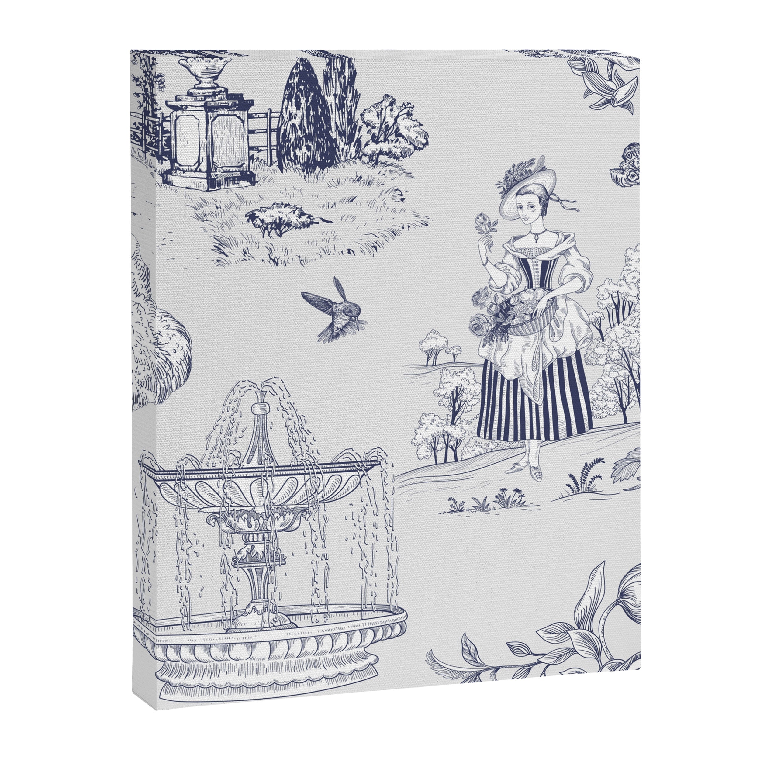Toile de Jouy Modern Vintage French Lovers Blue & White Art Print Canvas Print Gallery Image 8