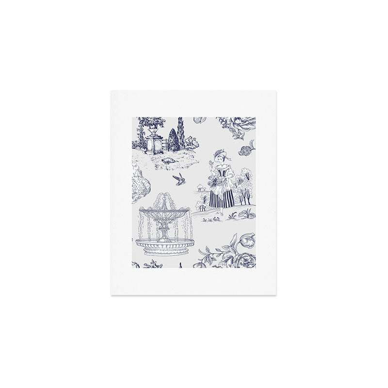 Toile de Jouy Modern Vintage French Lovers Blue & White Art Print Art Print Gallery Image 1