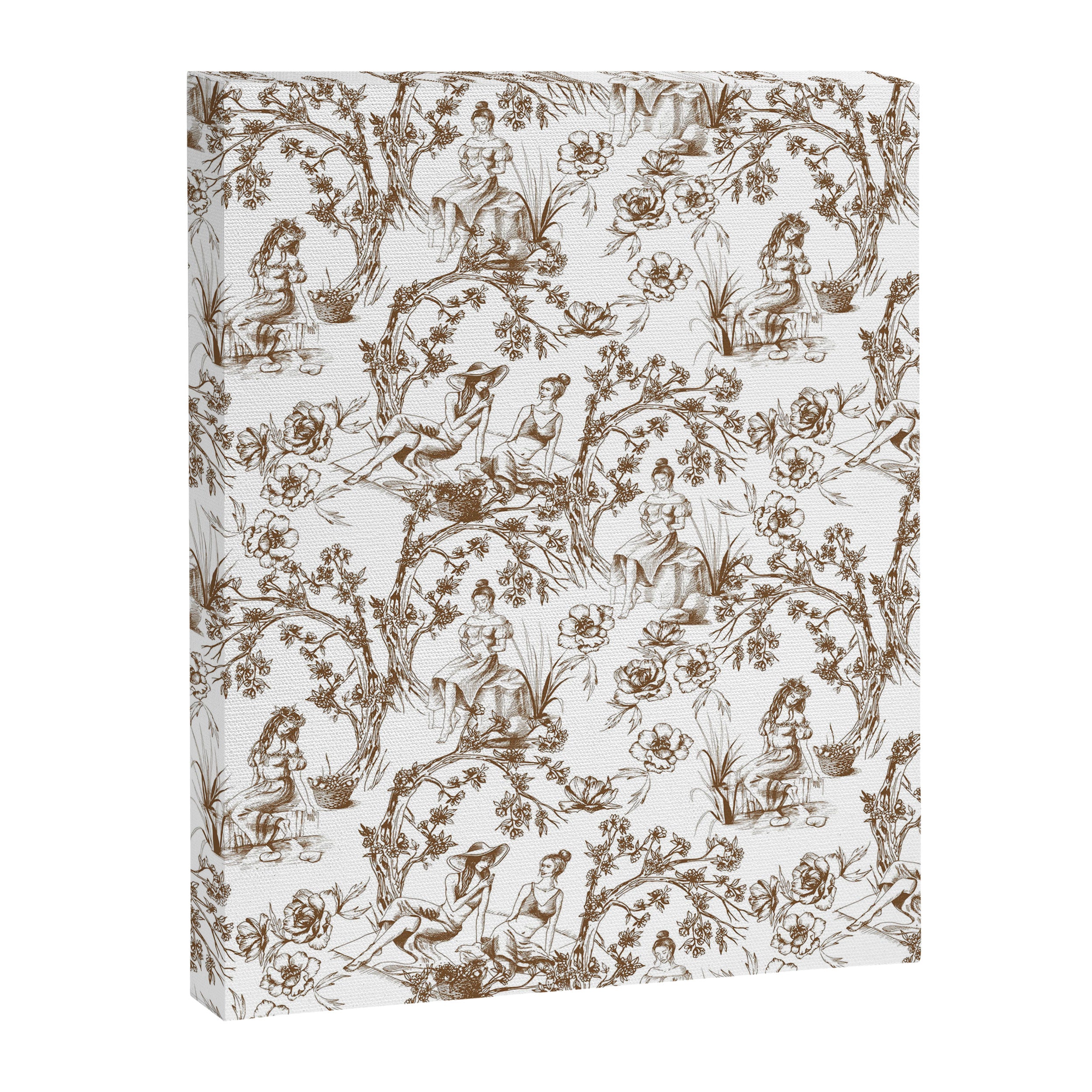 Toile de Jouy Modern Vintage Summer Picnic Girls Brown & White Canvas Print Gallery Image 8