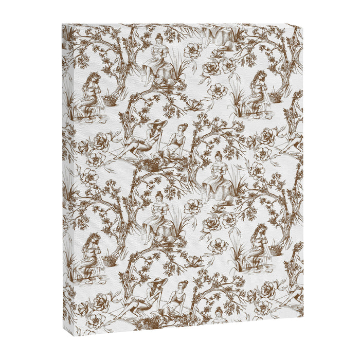 Toile de Jouy Modern Vintage Summer Picnic Girls Brown & White Canvas Print Gallery Image 1