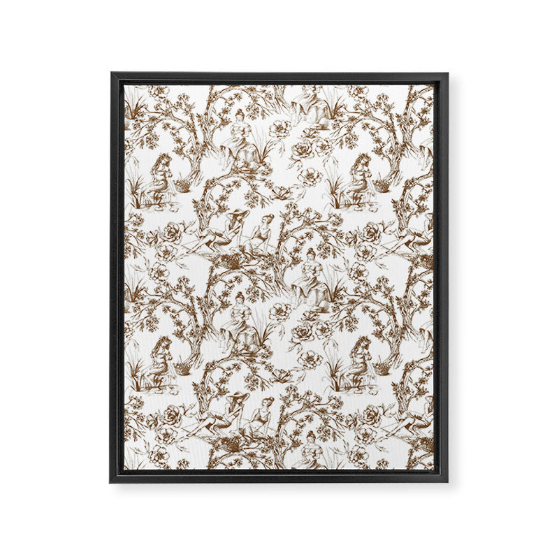 Toile de Jouy Modern Vintage Summer Picnic Girls Brown & White Framed Canvas Print Gallery Image 8