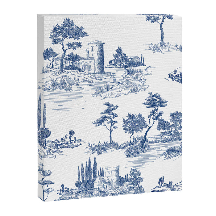 Toile de Jouy Vintage French Navy Blue White Pastoral Pattern Canvas Print Gallery Image 1