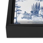 Toile de Jouy Vintage French Navy Blue White Pastoral Pattern Framed Canvas Print Gallery Image 3