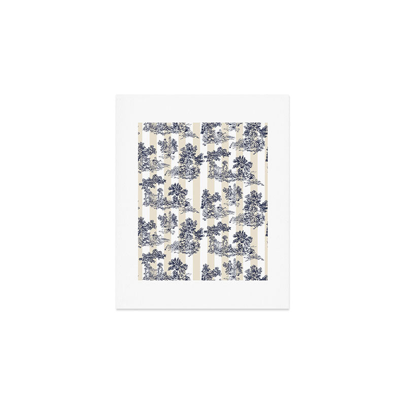 Toile de Jouy Vintage French Beige Cream & White Stripe Art Print Gallery Image 1