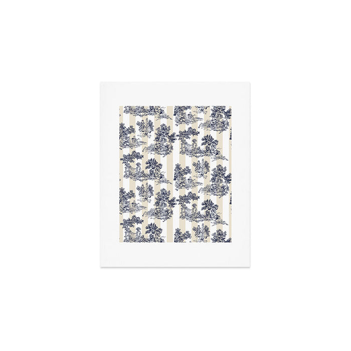 Toile de Jouy Vintage French Beige Cream & White Stripe Art Print Gallery Image 1