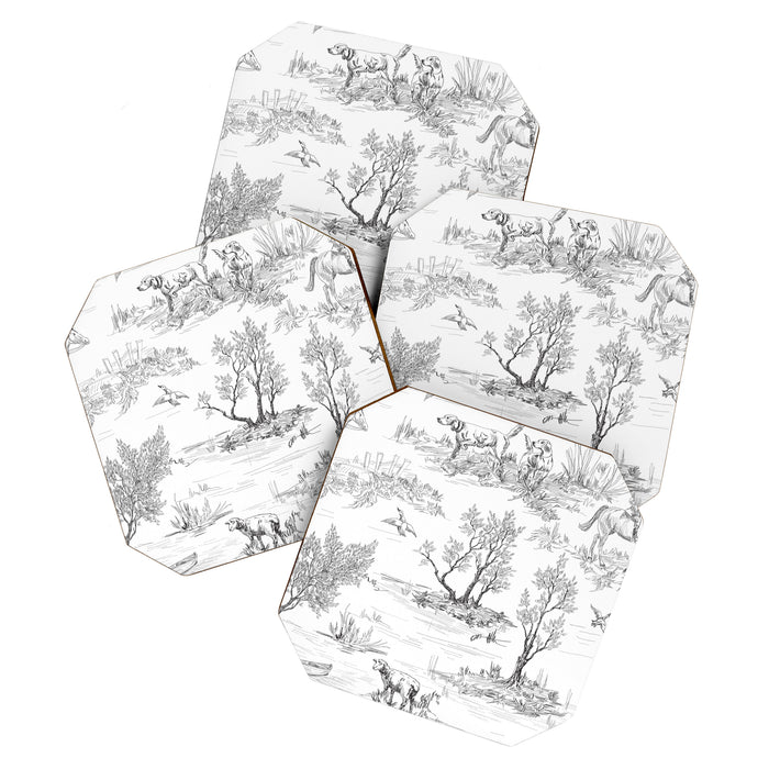 Toile de Jouy Vintage French Black & White Pattern Coaster Gallery Image 1