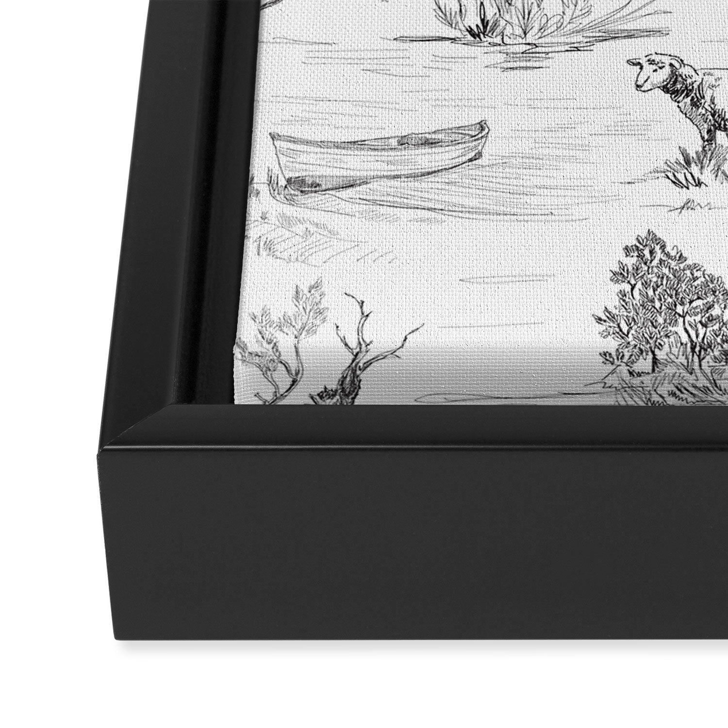 Toile de Jouy Vintage French Black & White Pattern Framed Canvas Print Gallery Image 3