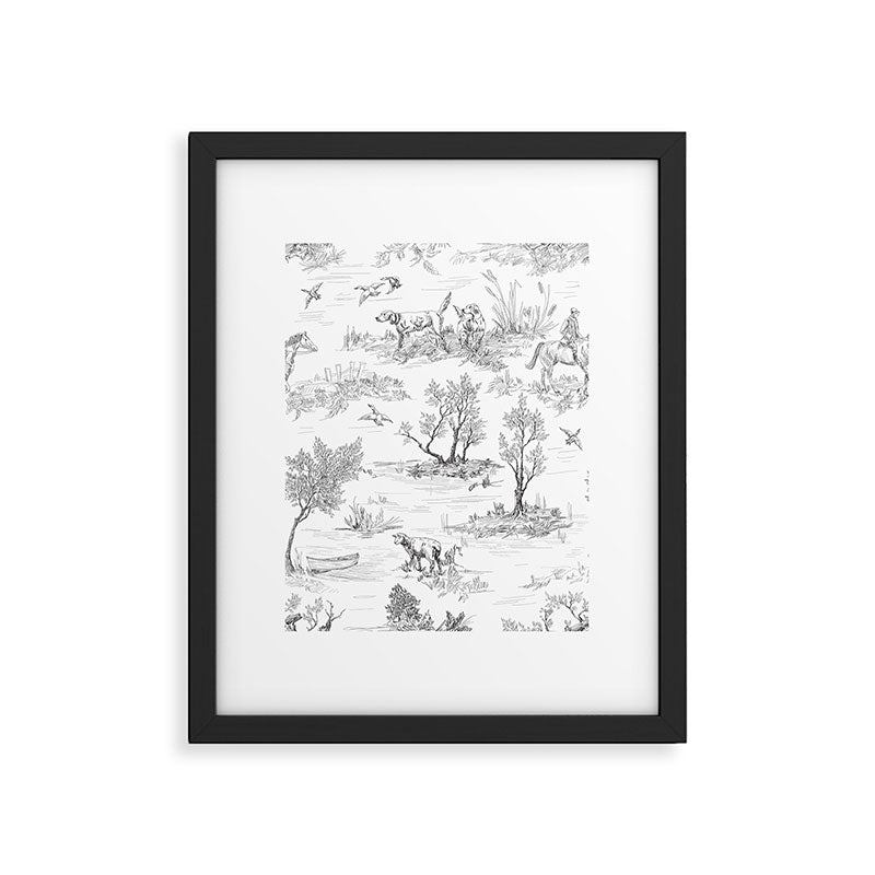 Toile de Jouy Vintage French Black & White Pattern Framed Art Print Gallery Image 6