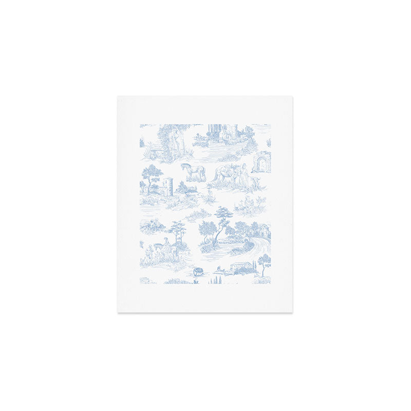 Toile de Jouy Vintage French Soft Baby Blue White Pastoral Pattern Art Print Gallery Image 1