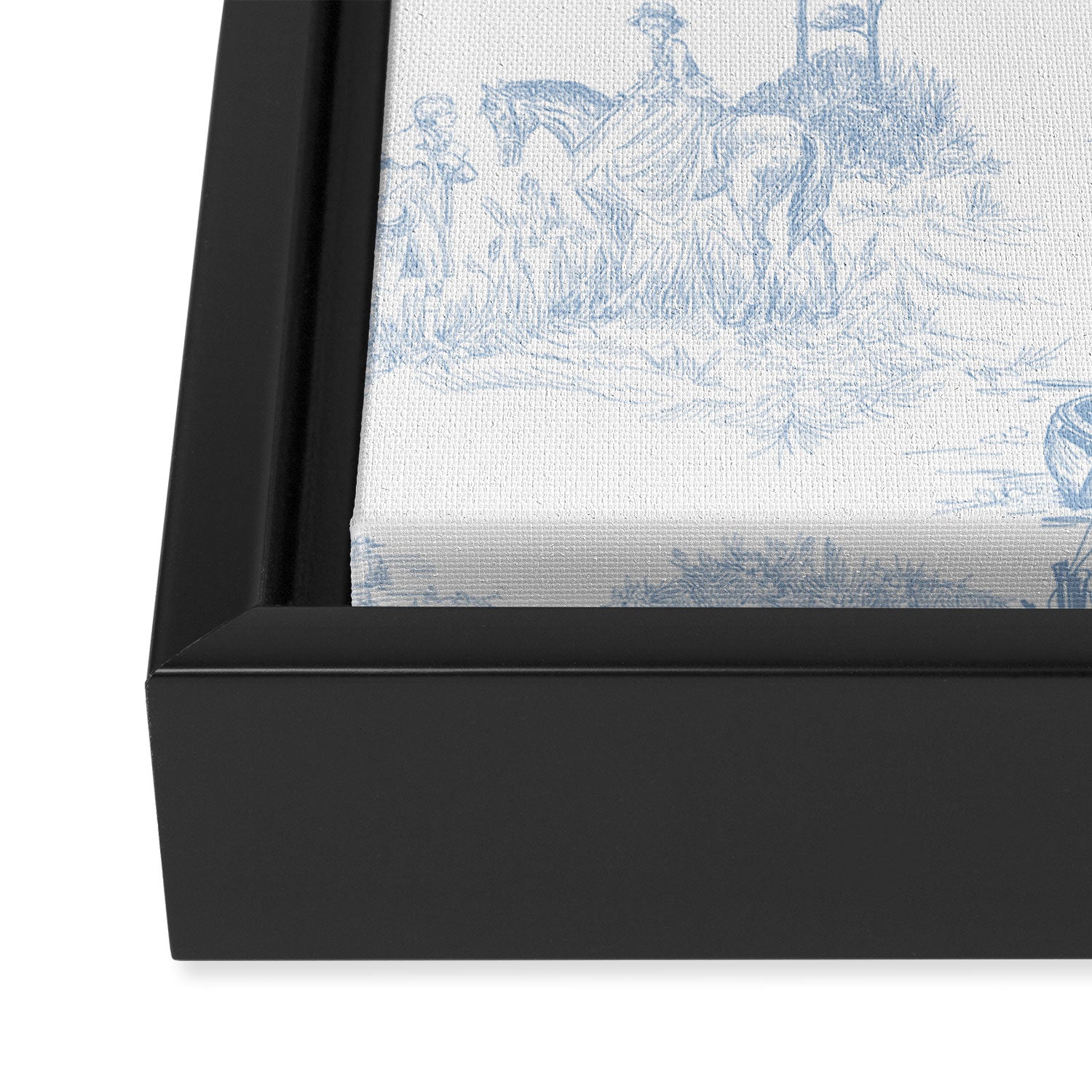Toile de Jouy Vintage French Soft Baby Blue White Pastoral Pattern Framed Canvas Print Gallery Image 3