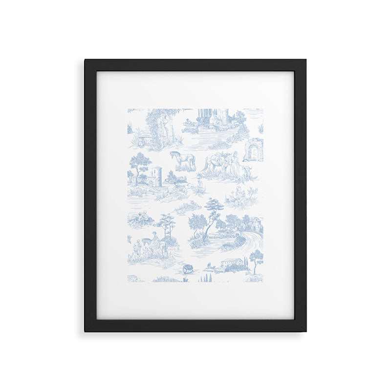Toile de Jouy Vintage French Soft Baby Blue White Pastoral Pattern Framed Art Print Gallery Image 6