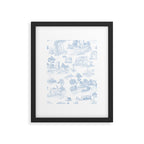Toile de Jouy Vintage French Soft Baby Blue White Pastoral Pattern Framed Art Print Gallery Image 6