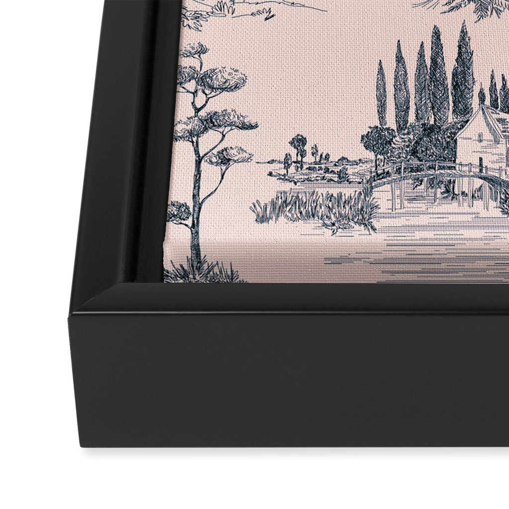 Toile de Jouy Vintage French Blush Pink & Black Pattern Framed Canvas Print Gallery Image 3