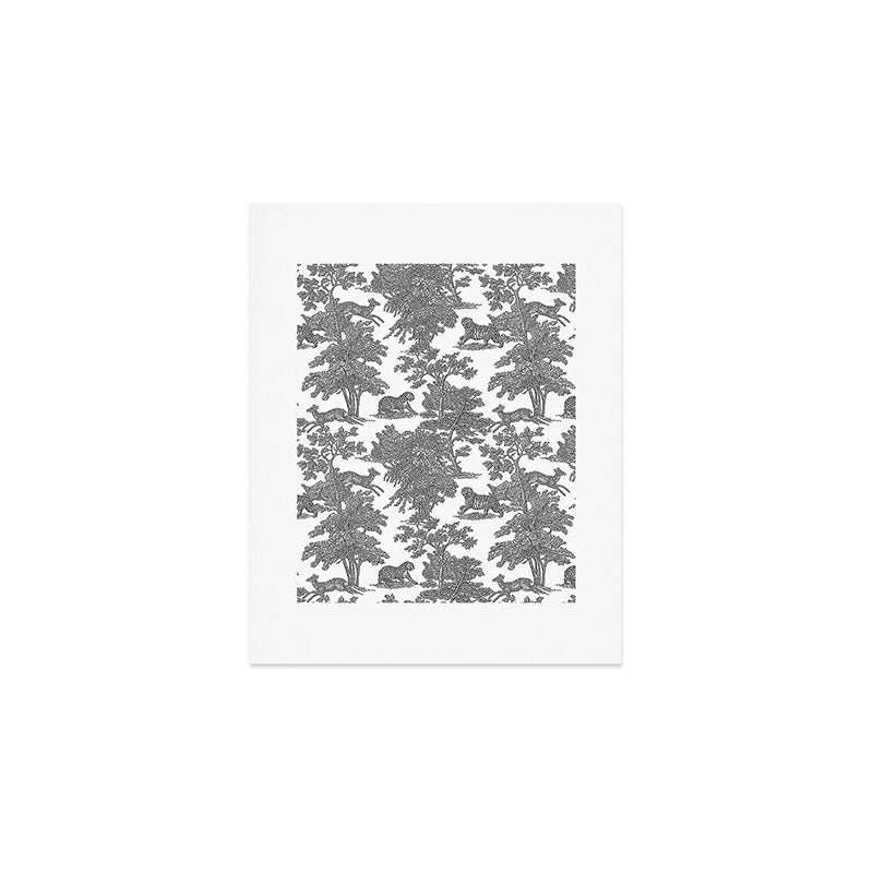 Toile de Jouy Vintage French Exotic Jungle Black & White Art Print Gallery Image 1