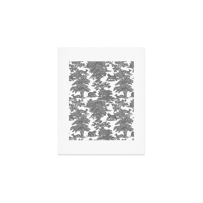 Toile de Jouy Vintage French Exotic Jungle Black & White Art Print Gallery Image 1