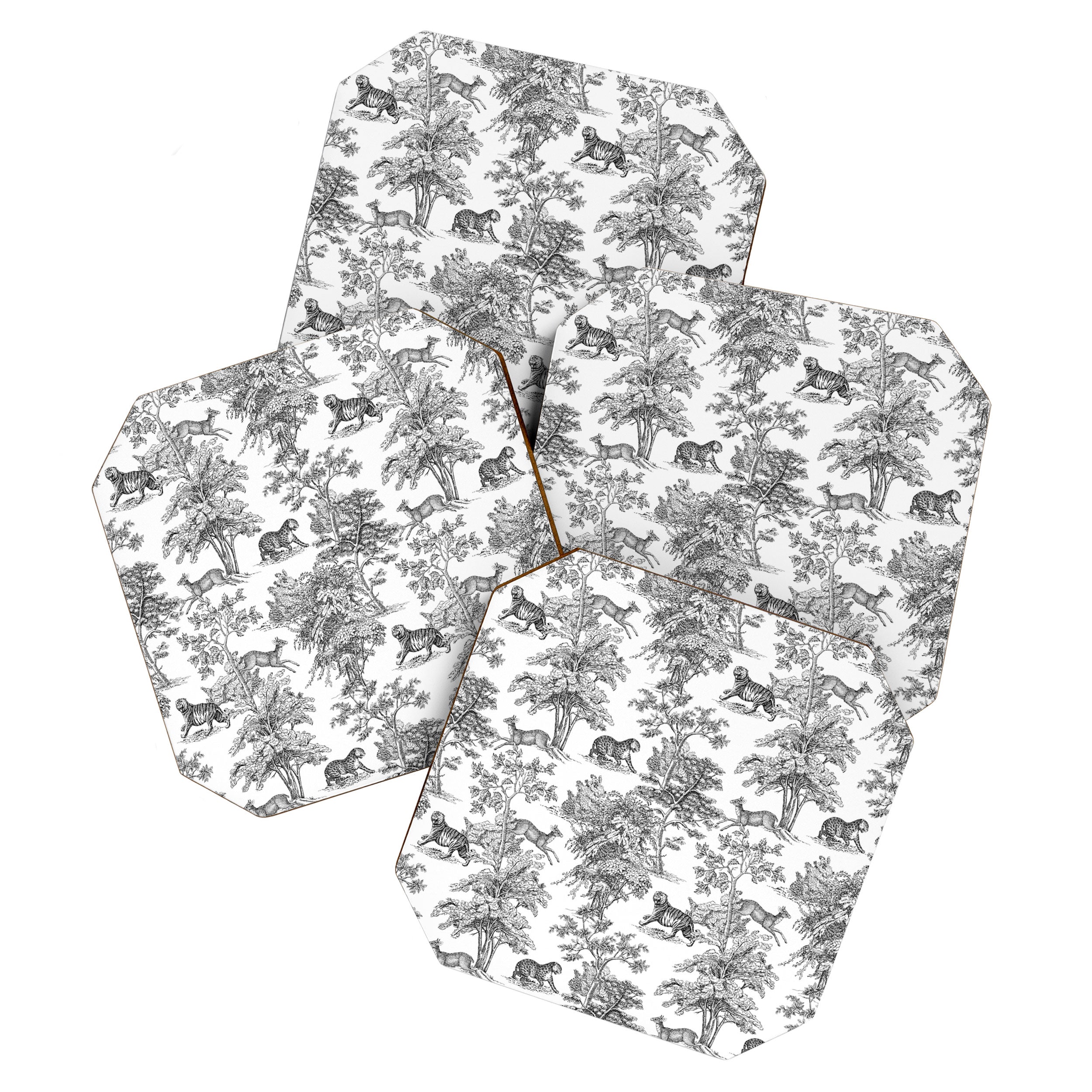 Toile de Jouy Vintage French Exotic Jungle Black & White Coaster Gallery Image 1