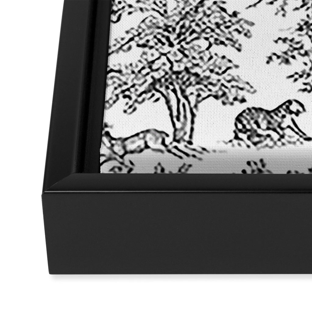 Toile de Jouy Vintage French Exotic Jungle Black & White Framed Canvas Print Gallery Image 3