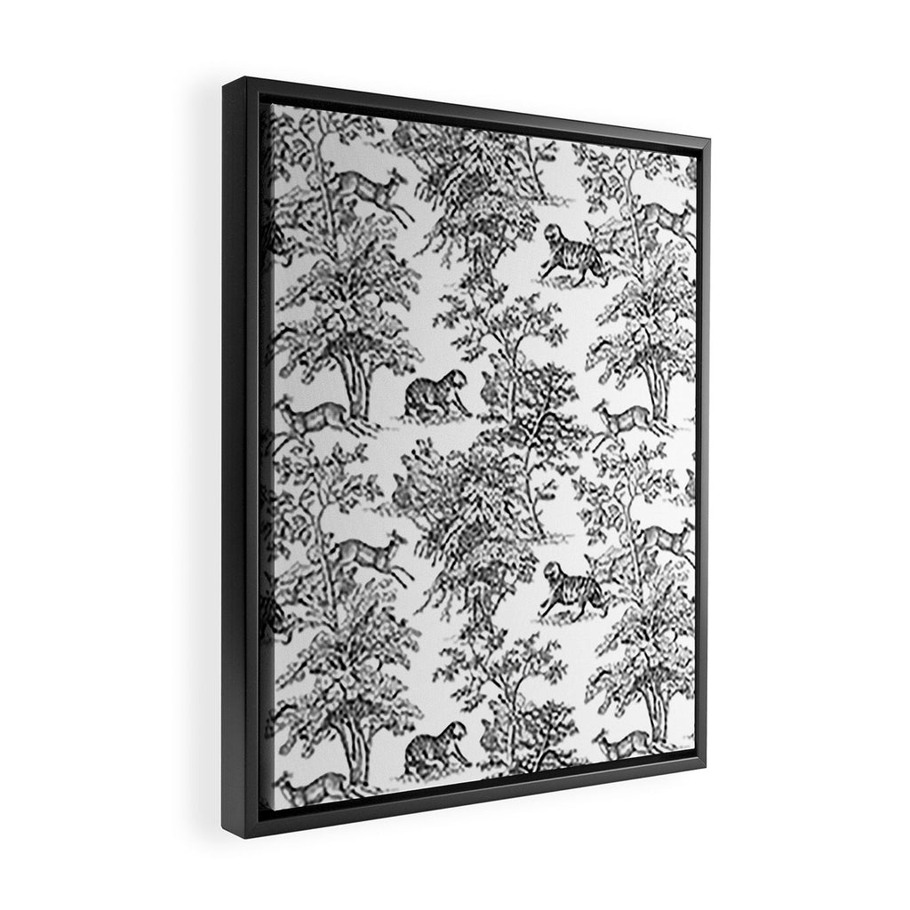 Toile de Jouy Vintage French Exotic Jungle Black & White Framed Canvas Print Gallery Image 2