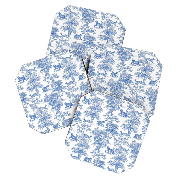 Toile de Jouy Vintage French Exotic Jungle Forest Blue & White Coaster Gallery Image 1