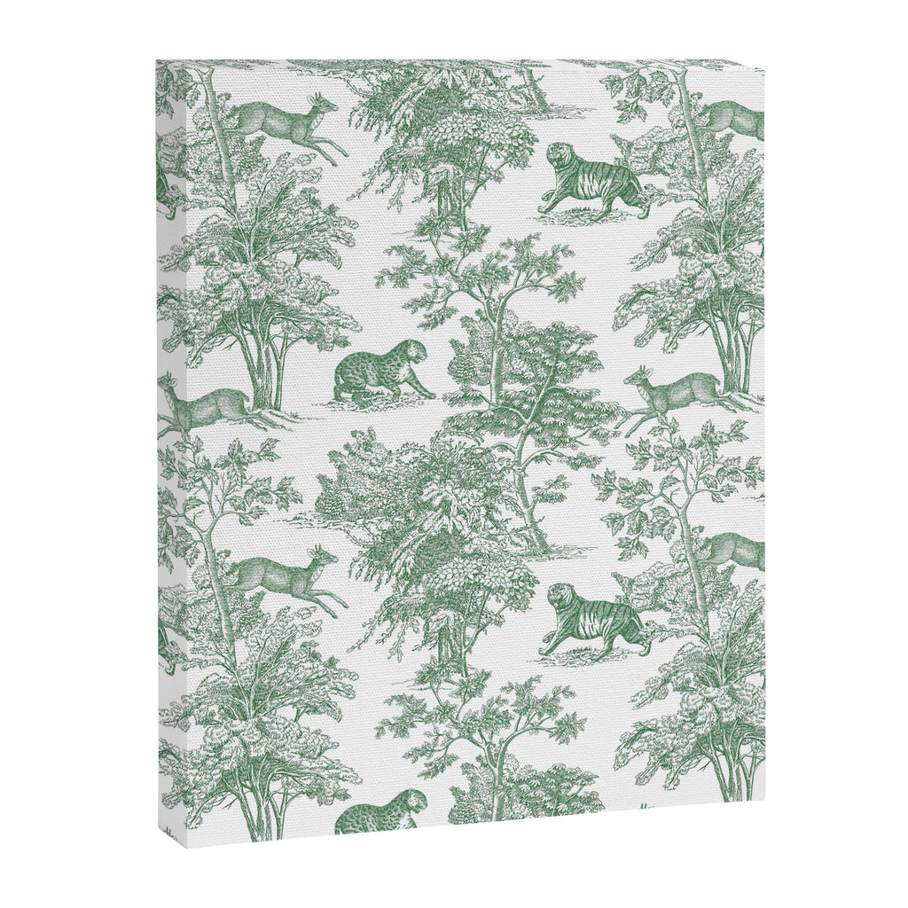 Toile de Jouy Vintage French Exotic Jungle Forest Green & White Canvas Print Gallery Image 8