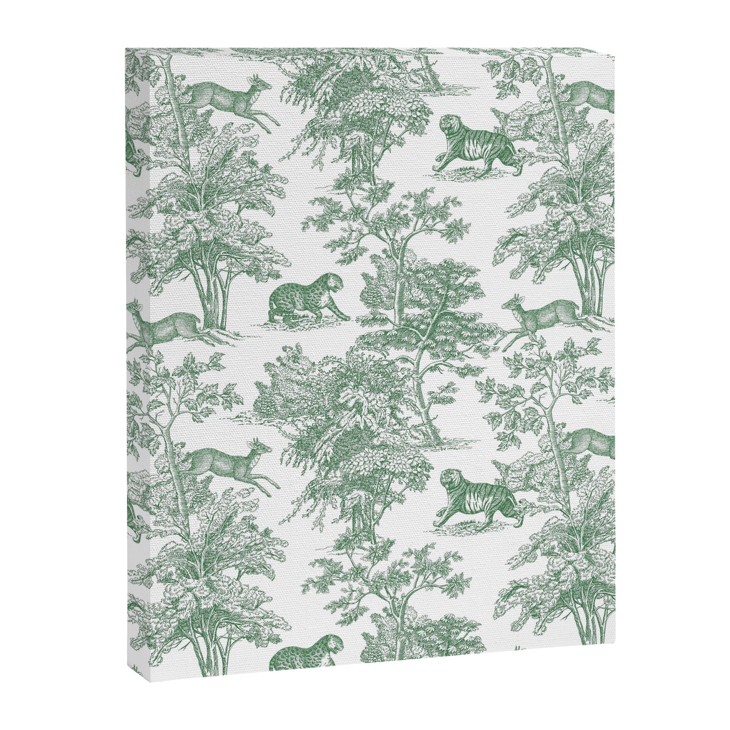 Toile de Jouy Vintage French Exotic Jungle Forest Green & White Canvas Print Gallery Image 8