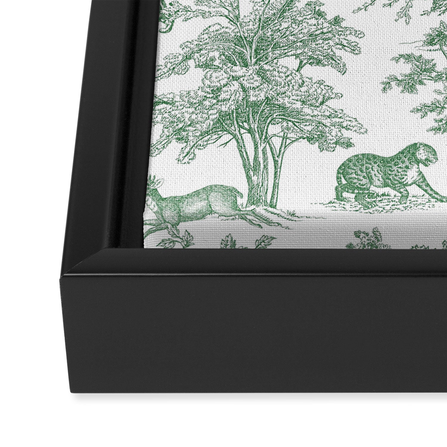 Toile de Jouy Vintage French Exotic Jungle Forest Green & White Framed Canvas Print Gallery Image 3