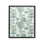 Toile de Jouy Vintage French Exotic Jungle Forest Green & White Framed Canvas Print Gallery Image 8